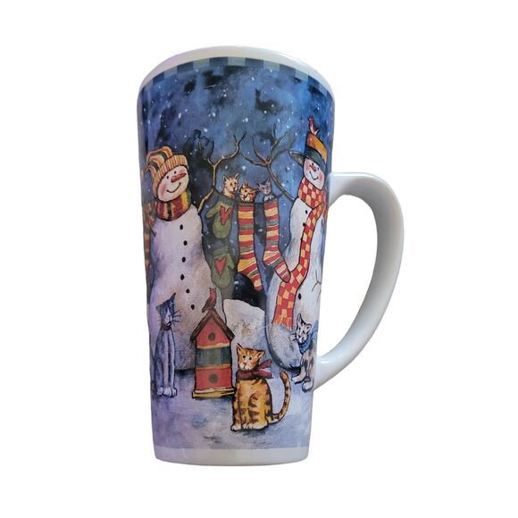 Christmas Coffee Cups Set of Two One has Snowman and One candy cane striped - Picture 3 of 10